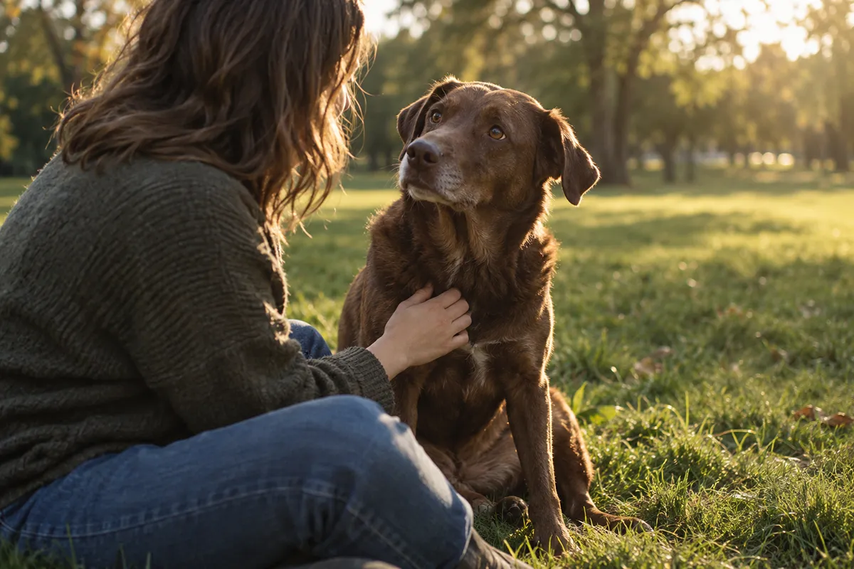 Dog owner enjoying a calm moment together with their dog